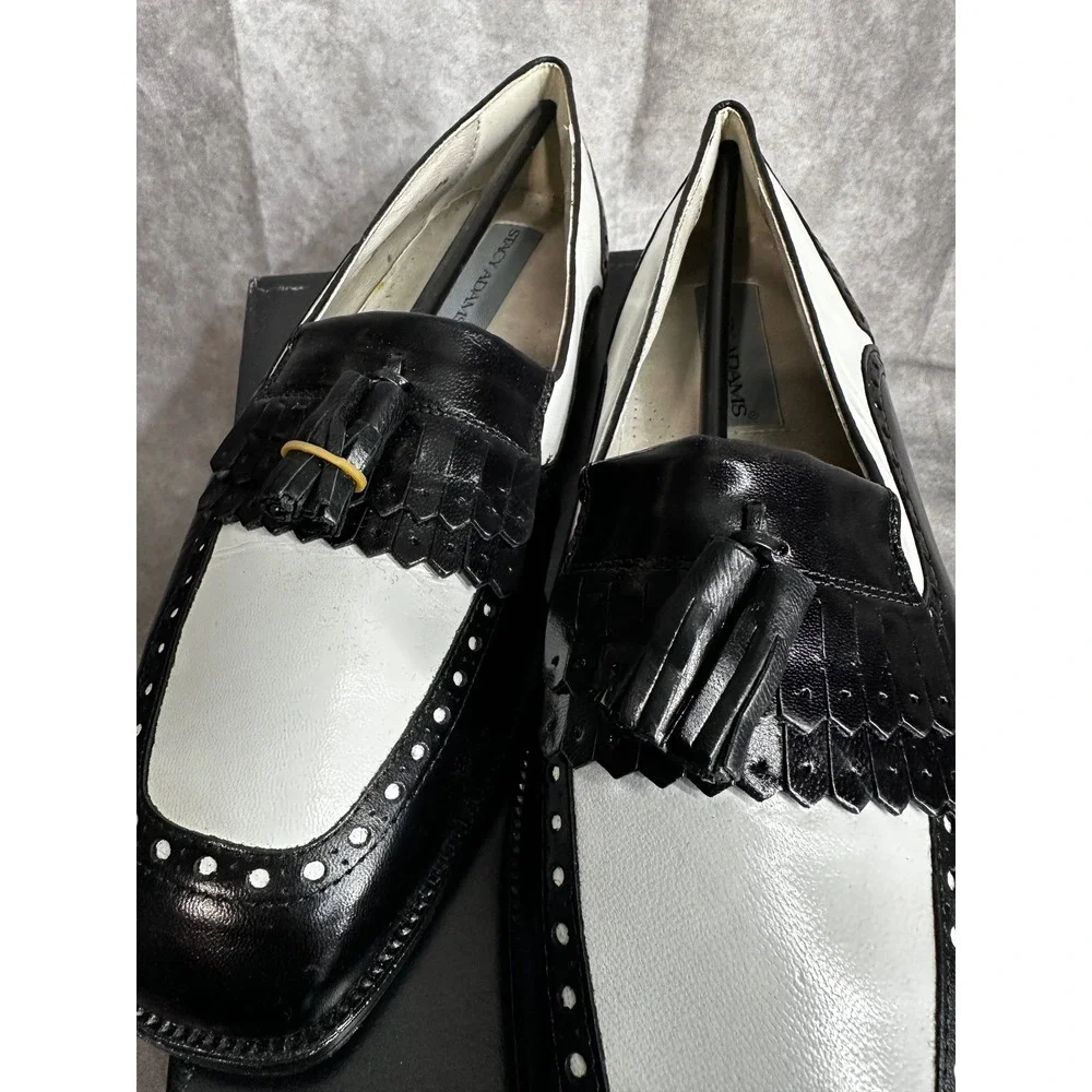 Vintage Stacy Adams Mens 9.5 M Black White Leather Tassel‎ Kiltie Loafers Spain
